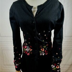 Size Medium black cardigan with clover embroidery